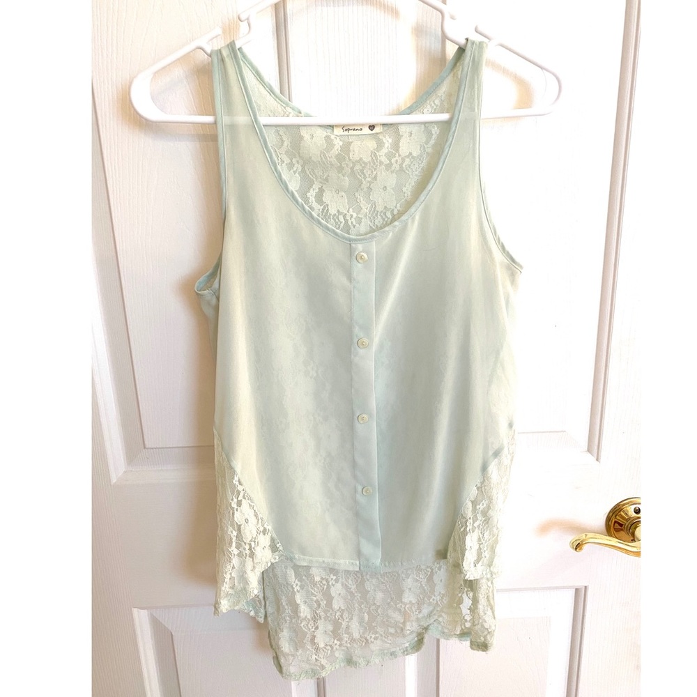 Soprano sea foam green blouse with lace size XS